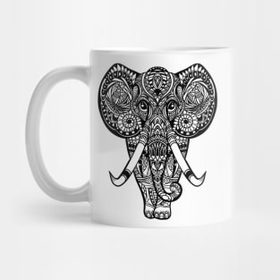 Vintage graphic vector Indian lotus ethnic elephant. African tribal ornament. Mug